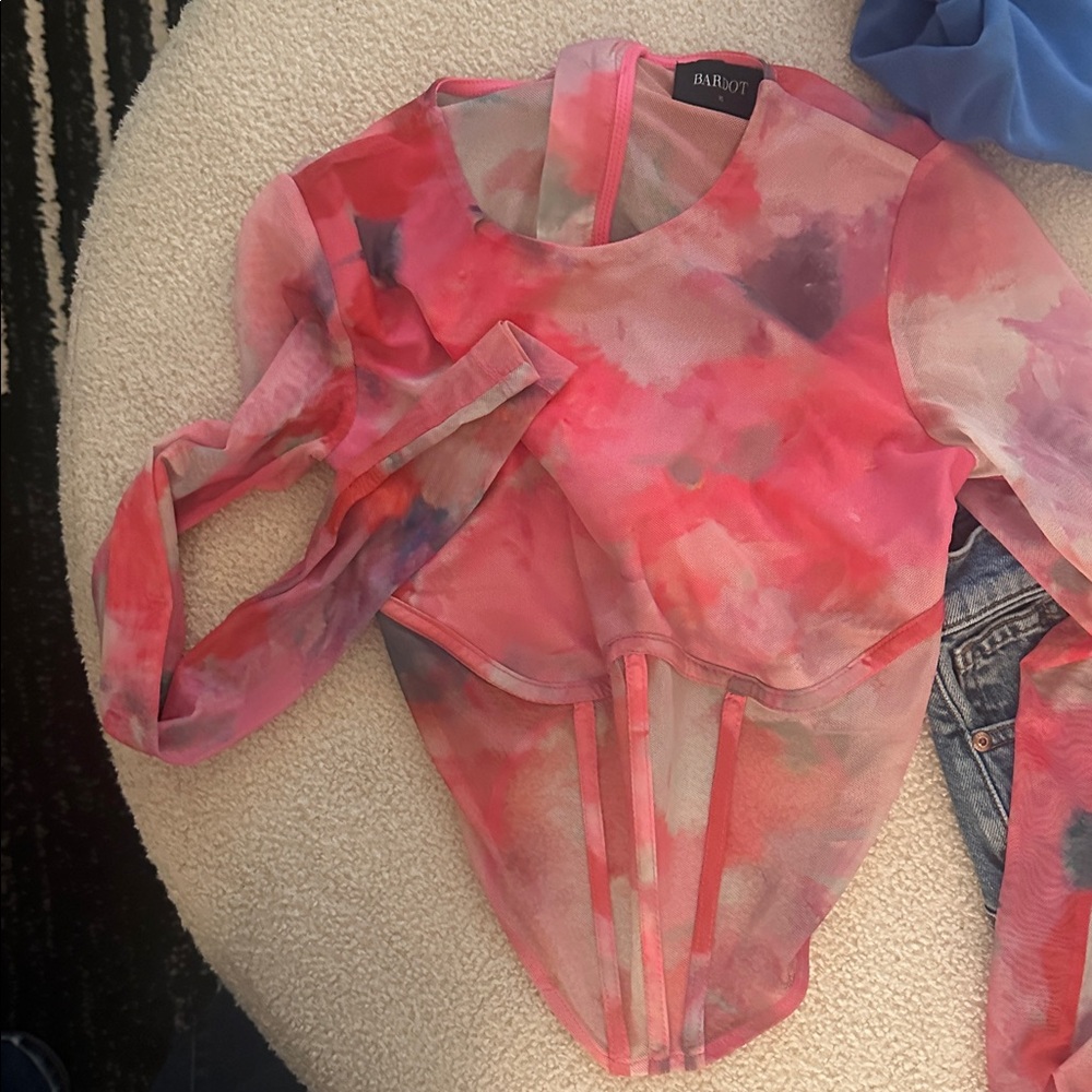 Bardot Vibrant/Pastel Pink Sheer Corset Blouse